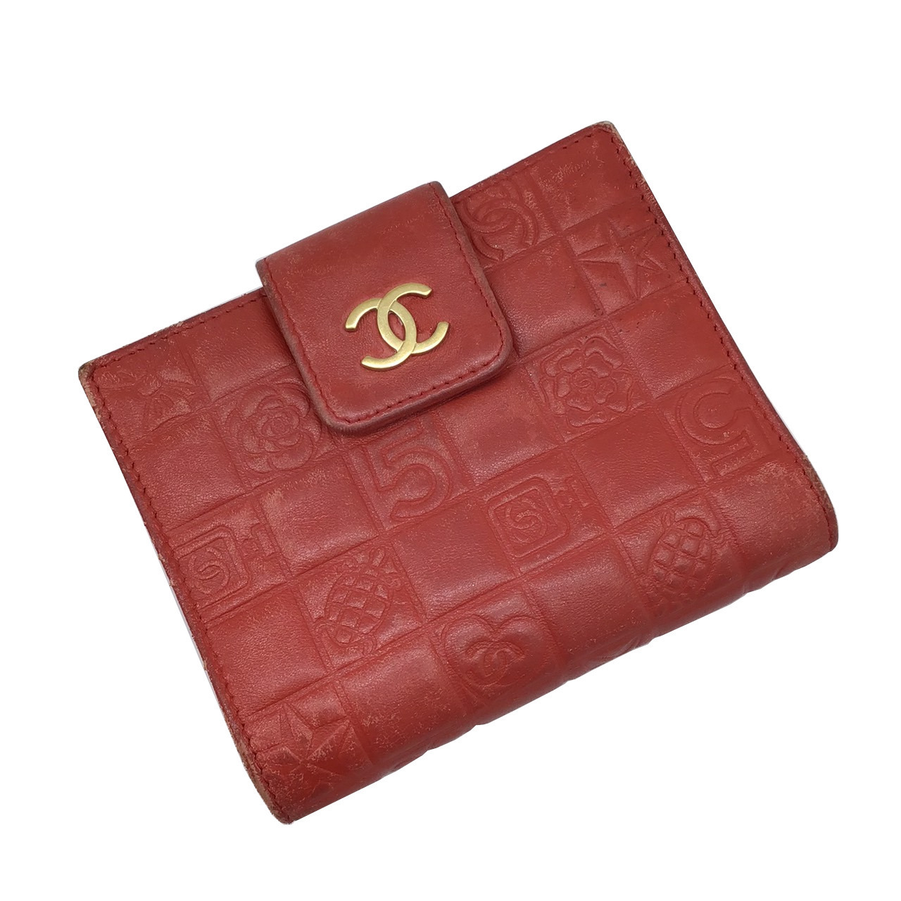 Chanel Icon Line Bifold Wallet Leather Red G Hardware